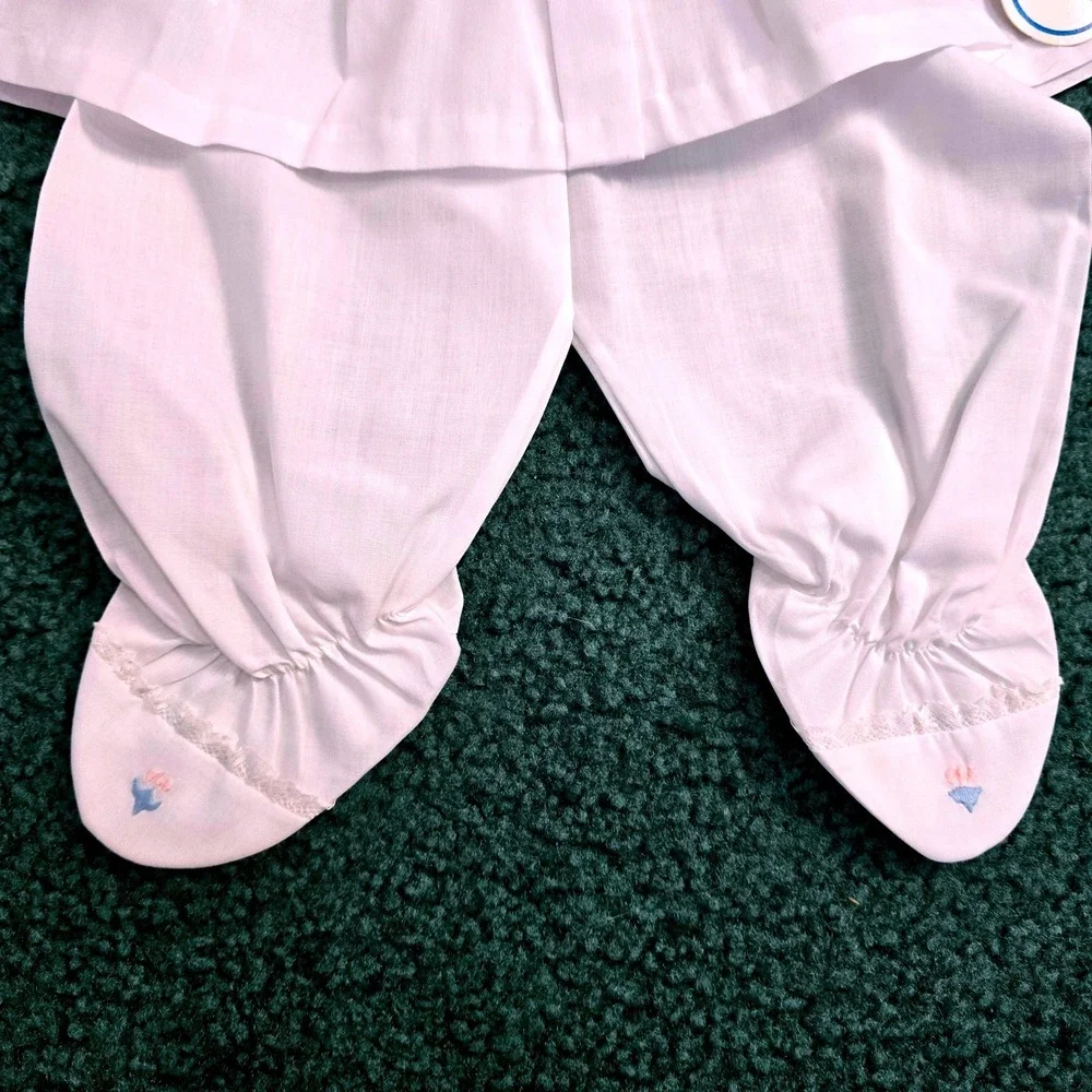 Rosey Kids Vintage White Smocked Floral Embroidered‎ Footed Pant Set 3-6 Mos NWT